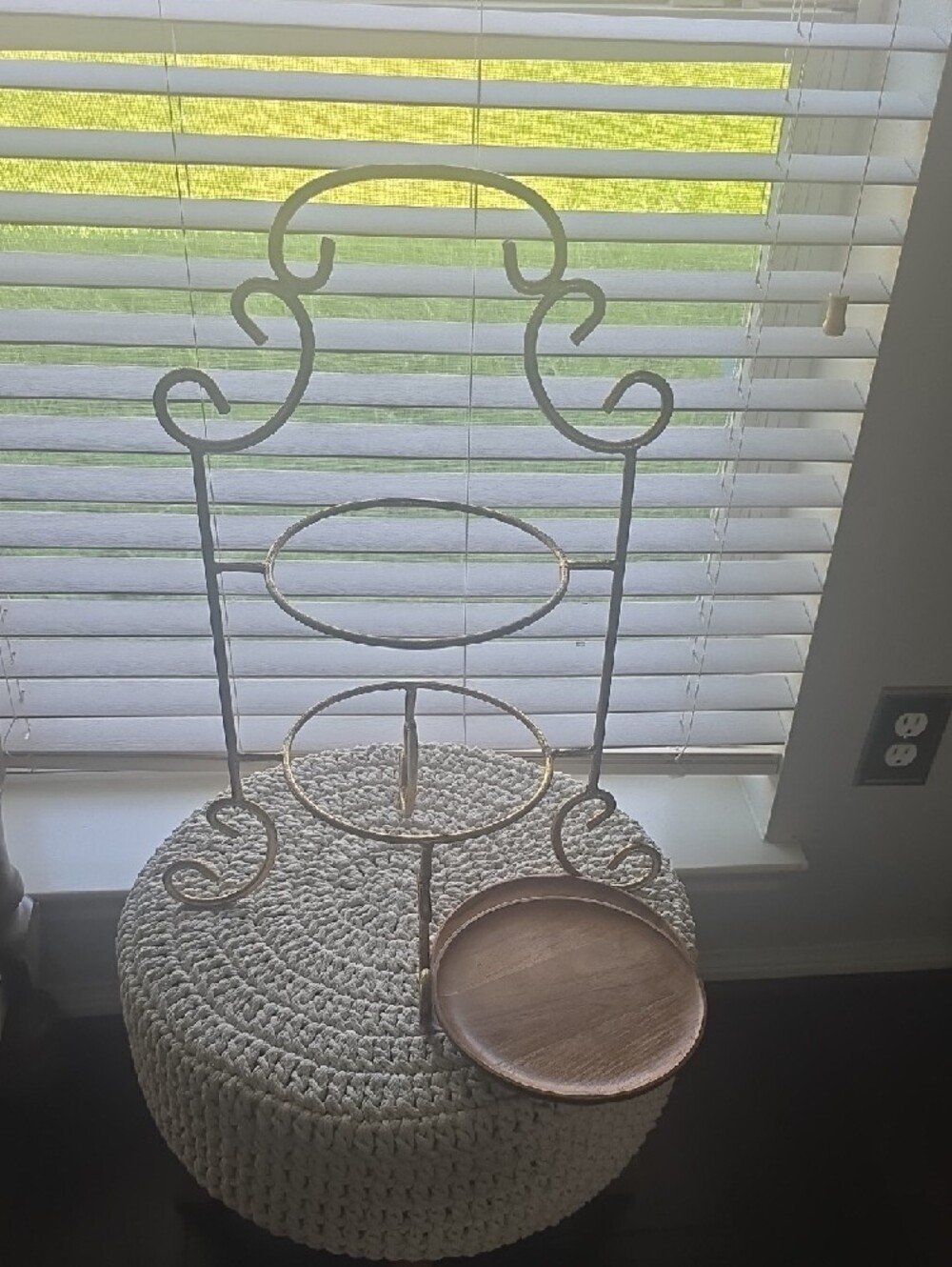 Two-Tier Decorative Metal Stand in Distressed Gold